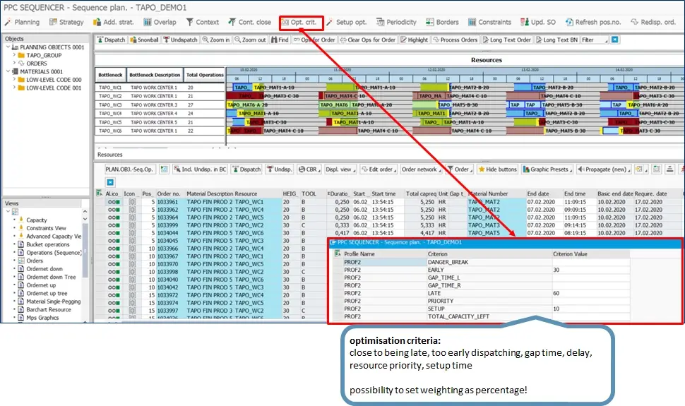 Optimisation Criteria Screen